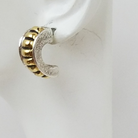 Sterling SILVER & GOLD Band Hugger Hoop Earrings - Picture 6 of 13